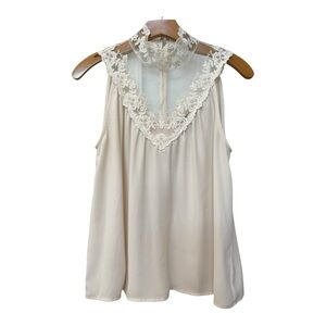 LOVE21 Elegant Lace Trim Sleeveless Blouse Size Small Women's Embroidered
